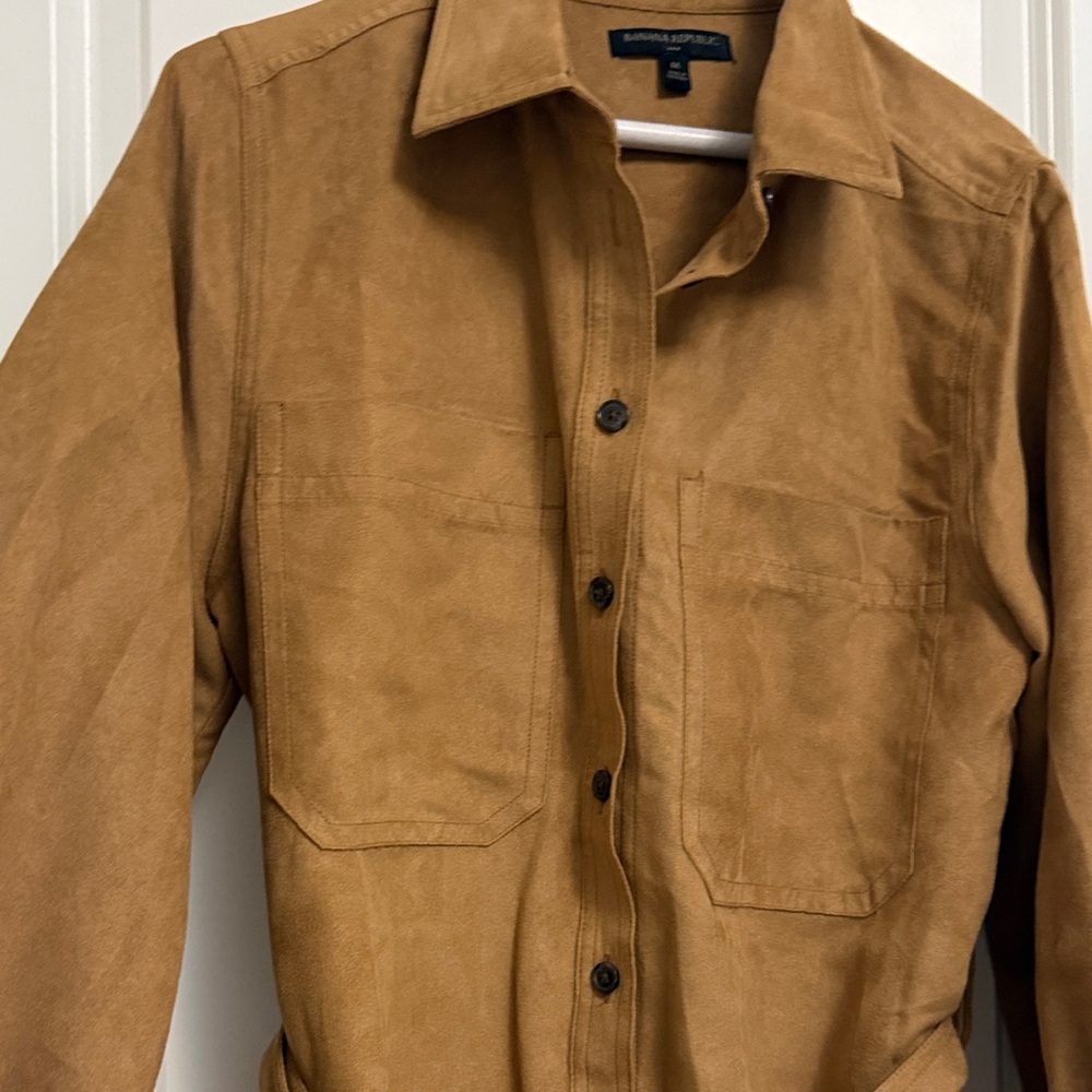 Banana Republic Women's Chestnut Long Sleeve Faux Suede Shirt Trench Dress - Picture 3 of 7